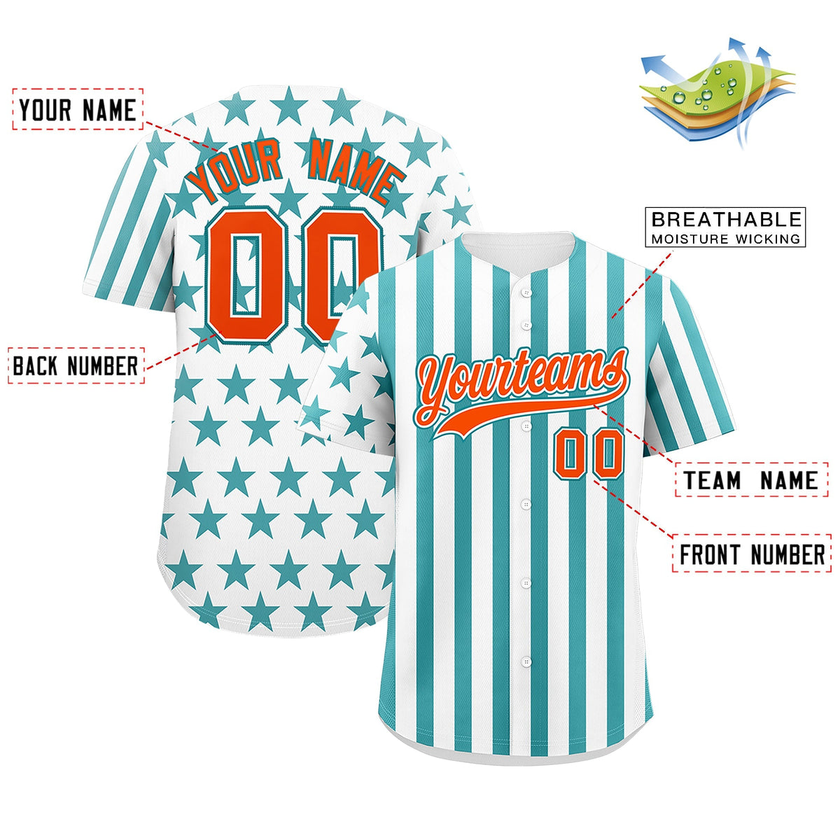 Custom White Aqua American Flag Graffiti Pattern Baseball Jersey| KXKSHOP