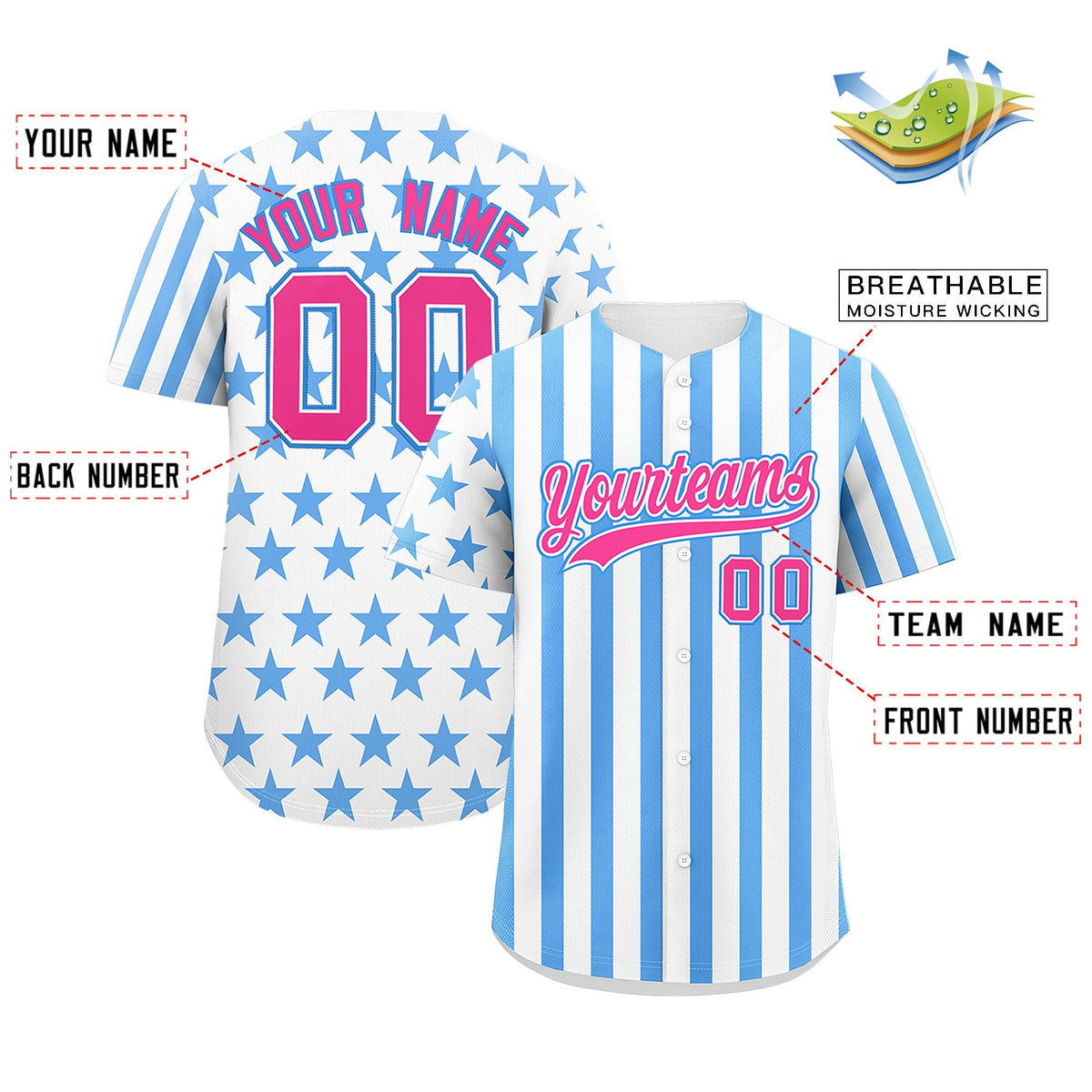 Custom White Powder Blue American Flag Graffiti Pattern Baseball Jersey| KXKSHOP