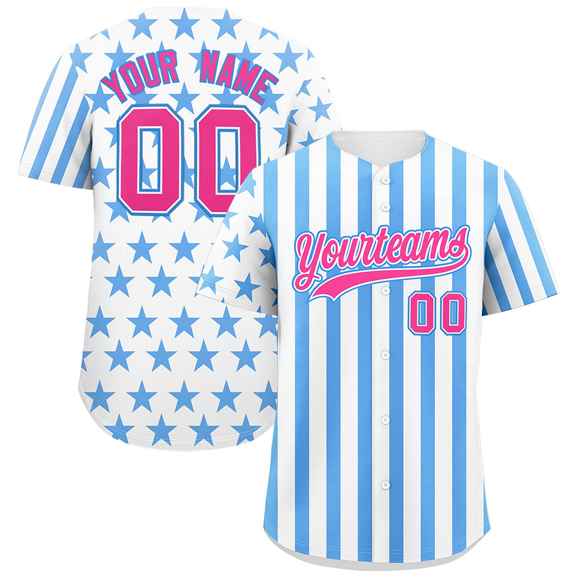 Custom White Powder Blue American Flag Graffiti Pattern Baseball Jersey| KXKSHOP