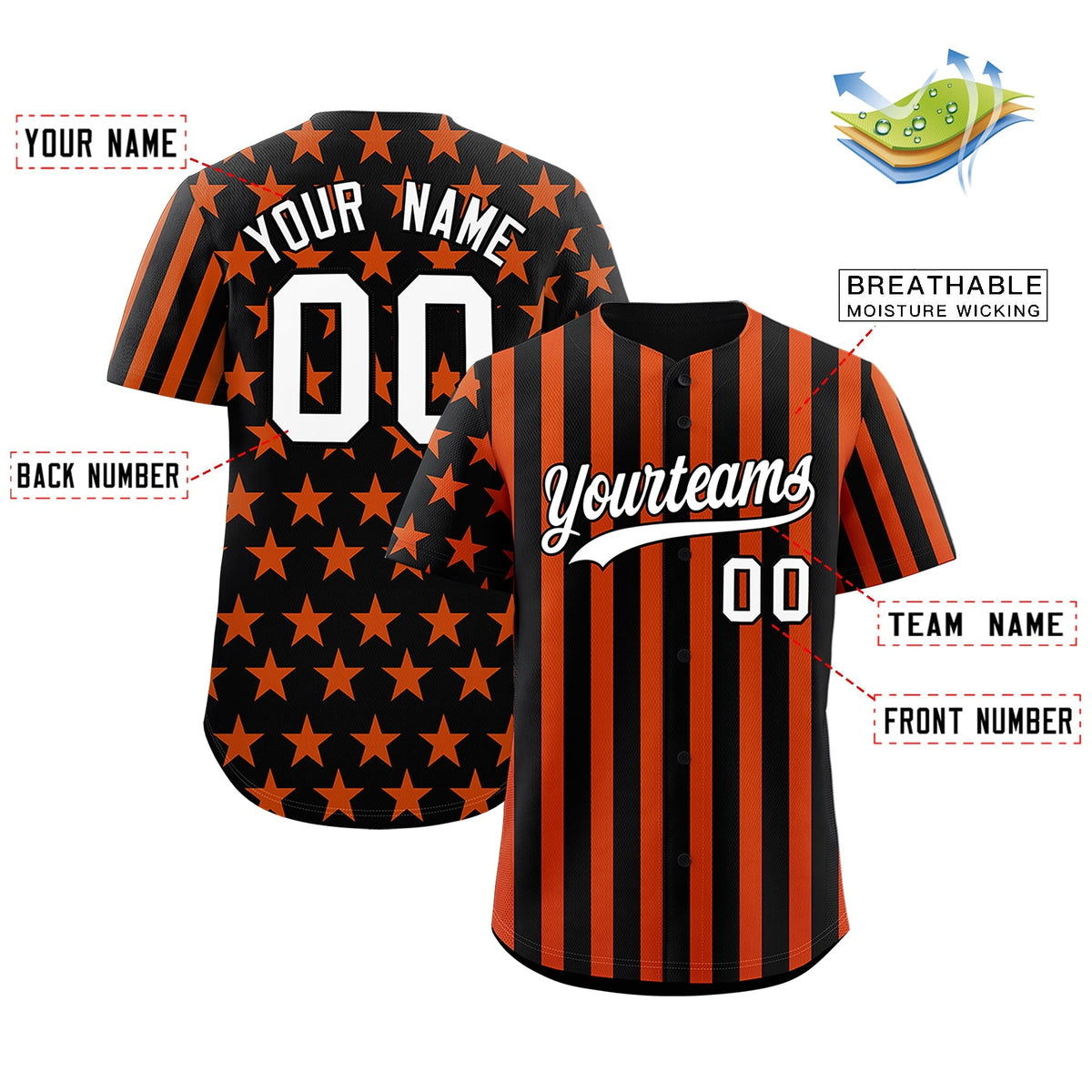 Custom Black Orange American Flag Graffiti Pattern Baseball Jersey| KXKSHOP