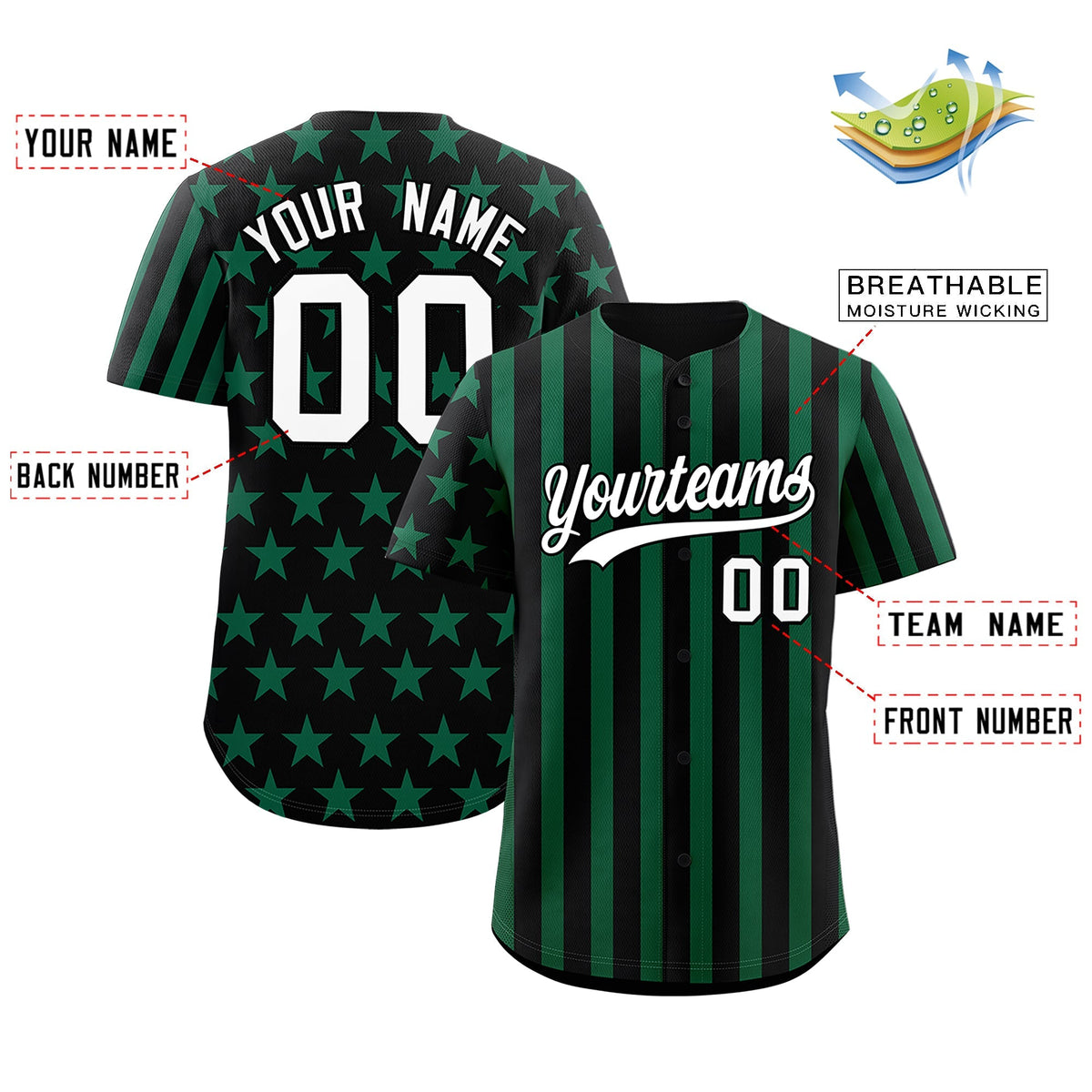 Custom Black Kelly Green American Flag Graffiti Pattern Baseball Jersey| KXKSHOP