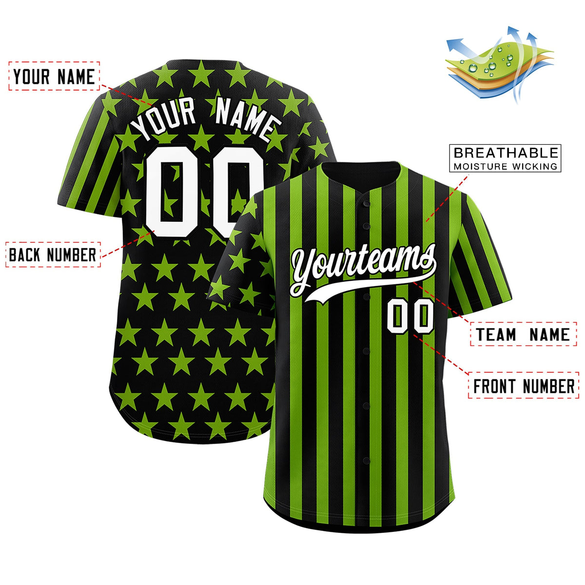 Custom Black Neon Green American Flag Graffiti Pattern Baseball Jersey| KXKSHOP