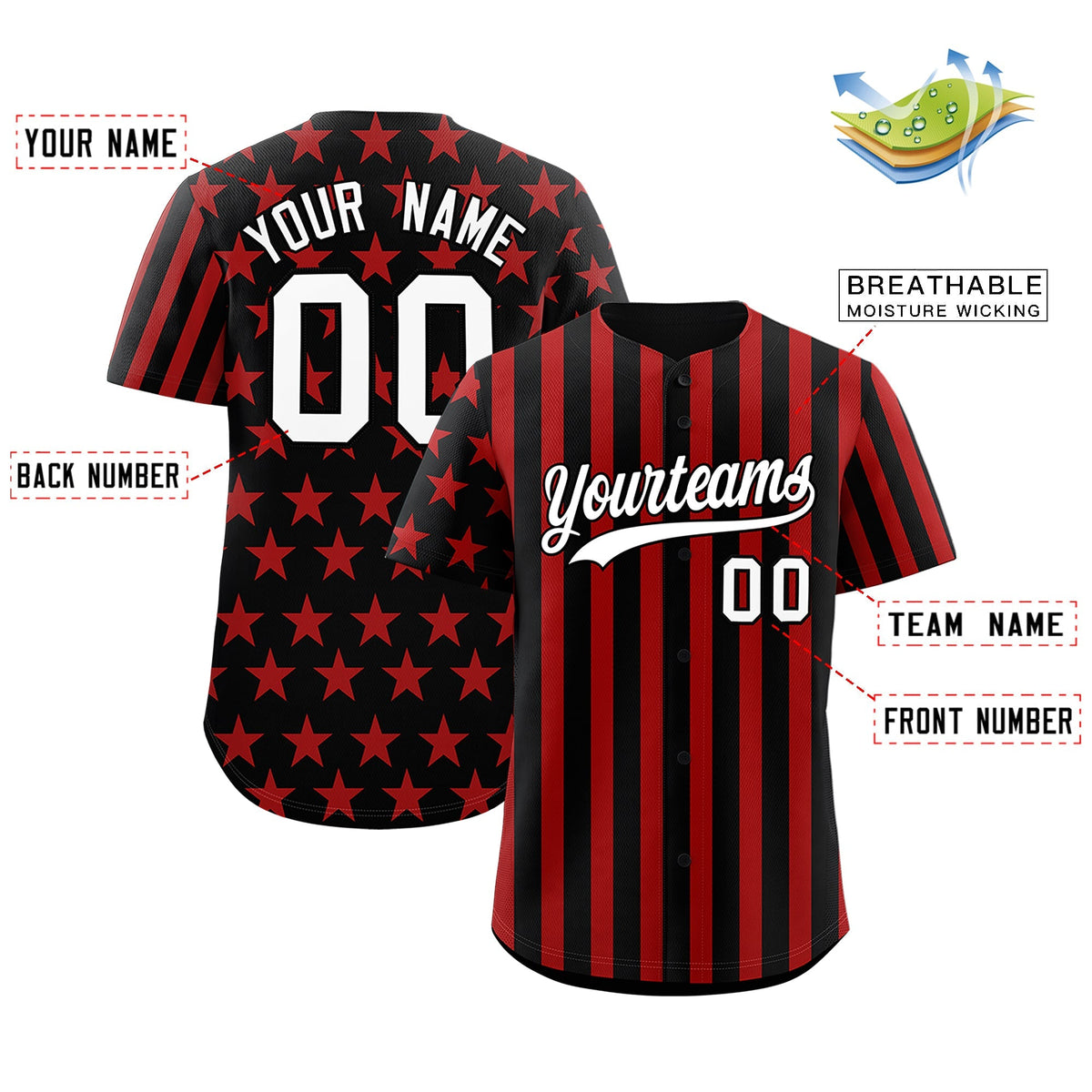 Custom Black Red American Flag Graffiti Pattern Baseball Jersey| KXKSHOP