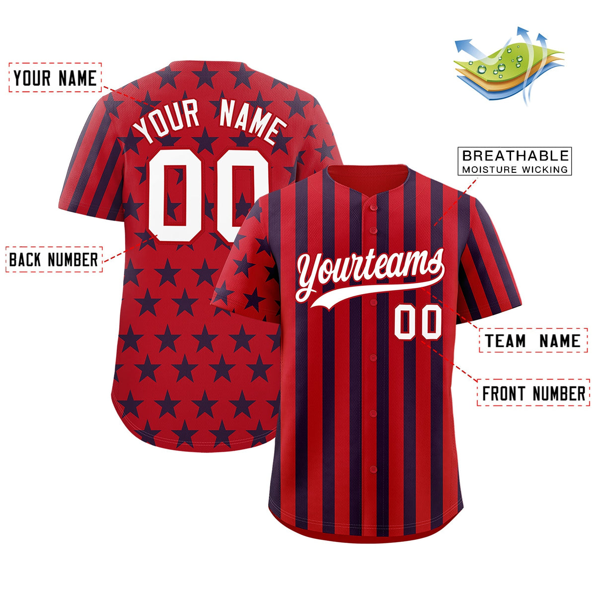 Custom Red Navy White American Flag Graffiti Pattern Baseball Jersey| KXKSHOP