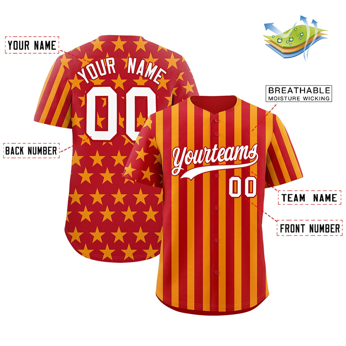 Custom Red Yellow American Flag Graffiti Pattern Baseball Jersey| KXKSHOP