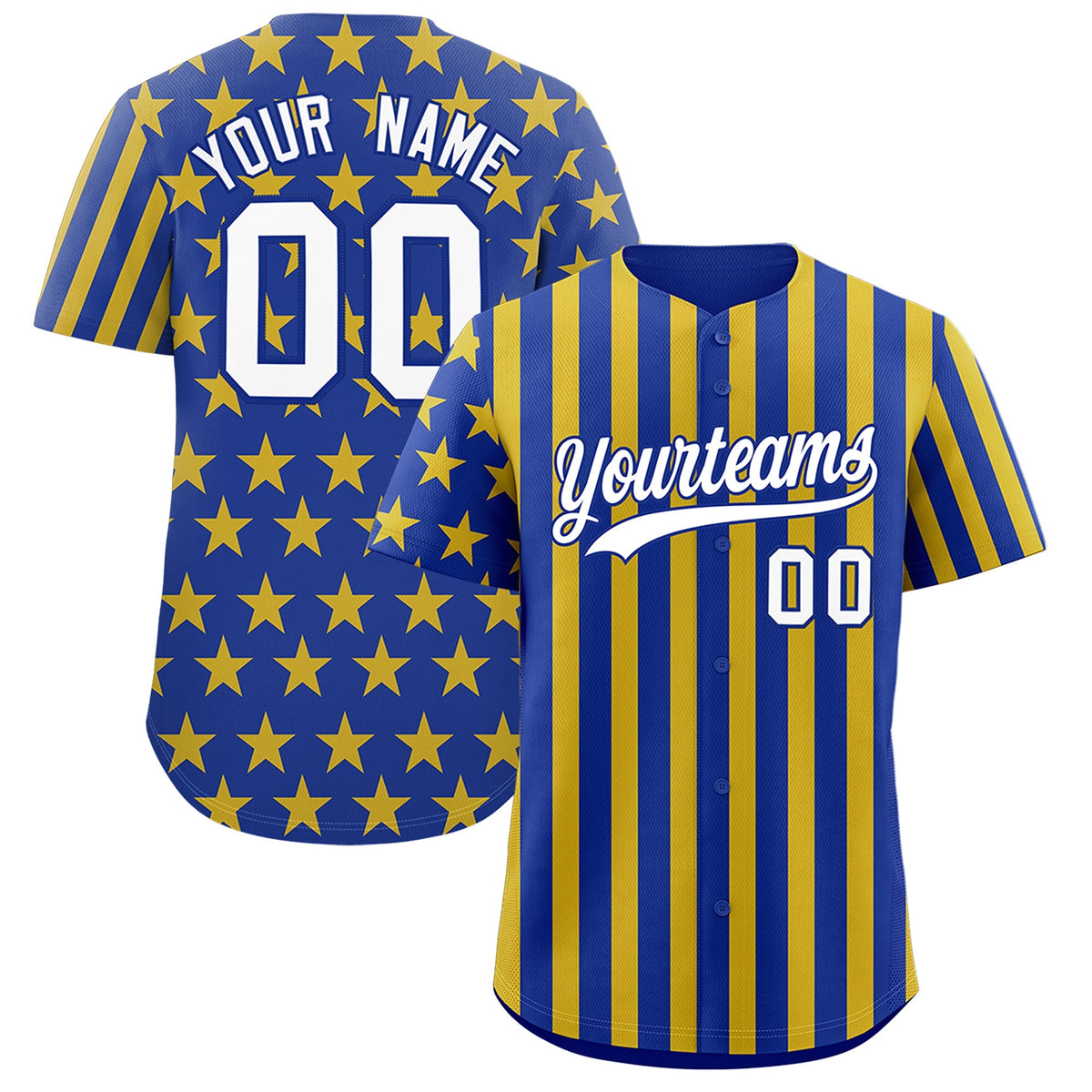 Custom Royal Blue Gold American Flag Graffiti Pattern Baseball Jersey| KXKSHOP
