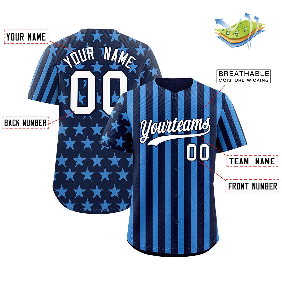 Custom Navy Powder Blue American Flag Graffiti Pattern Baseball Jersey| KXKSHOP