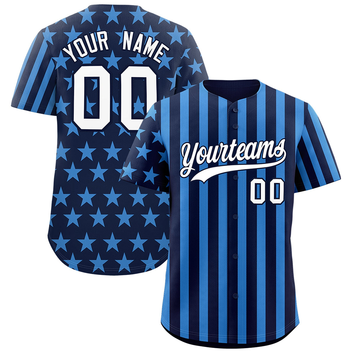 Custom Navy Powder Blue American Flag Graffiti Pattern Baseball Jersey| KXKSHOP
