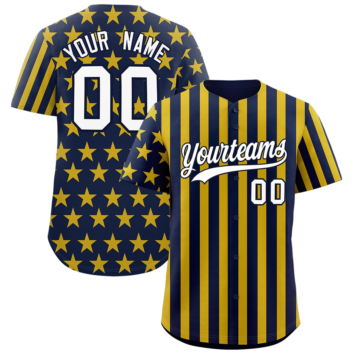 Custom Navy Gold White American Flag Graffiti Pattern Baseball Jersey| KXKSHOP
