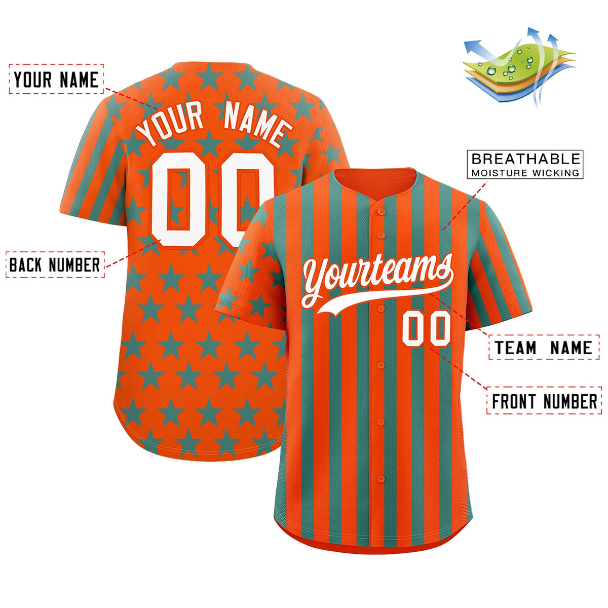 Custom Orange Aqua American Flag Graffiti Pattern Baseball Jersey| KXKSHOP