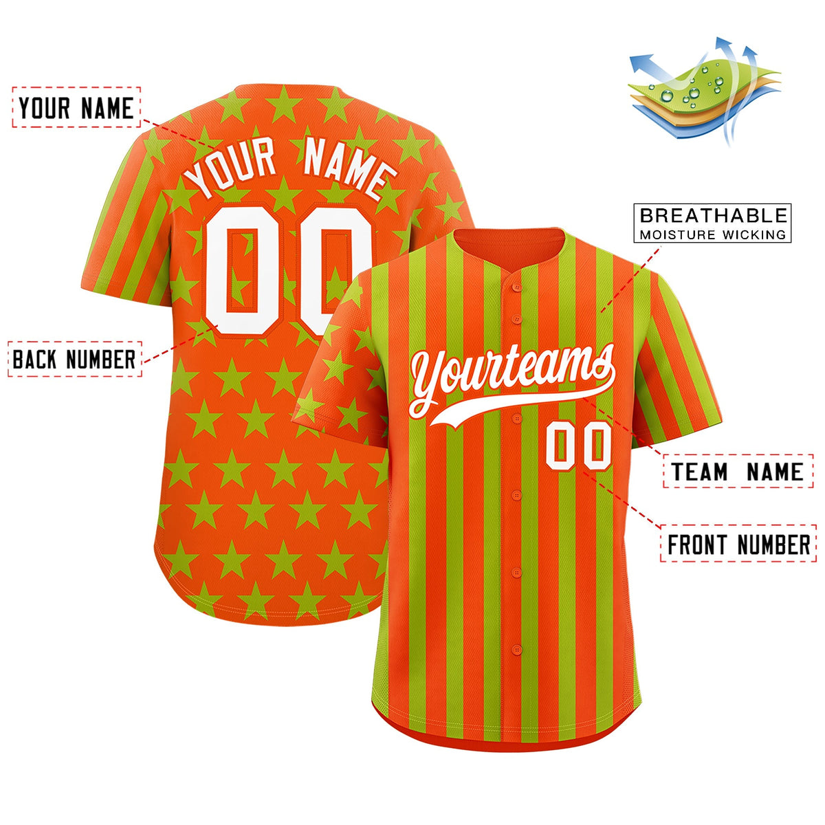 Custom Orange Neon Green American Flag Graffiti Pattern Baseball Jersey| KXKSHOP