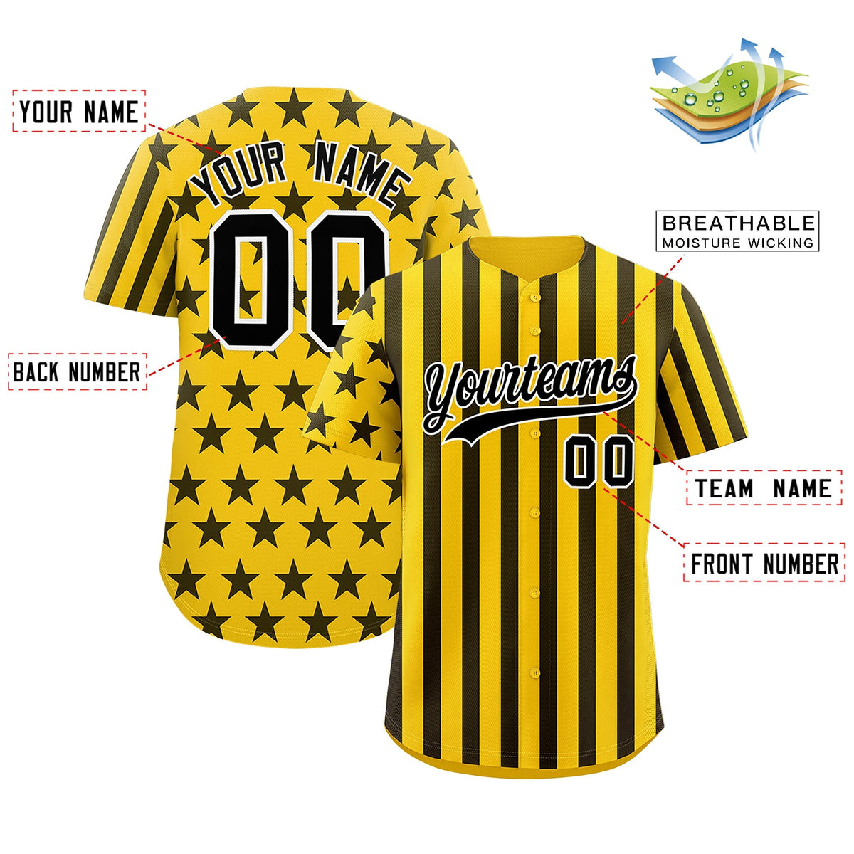 Custom Gold Black American Flag Graffiti Pattern Baseball Jersey| KXKSHOP