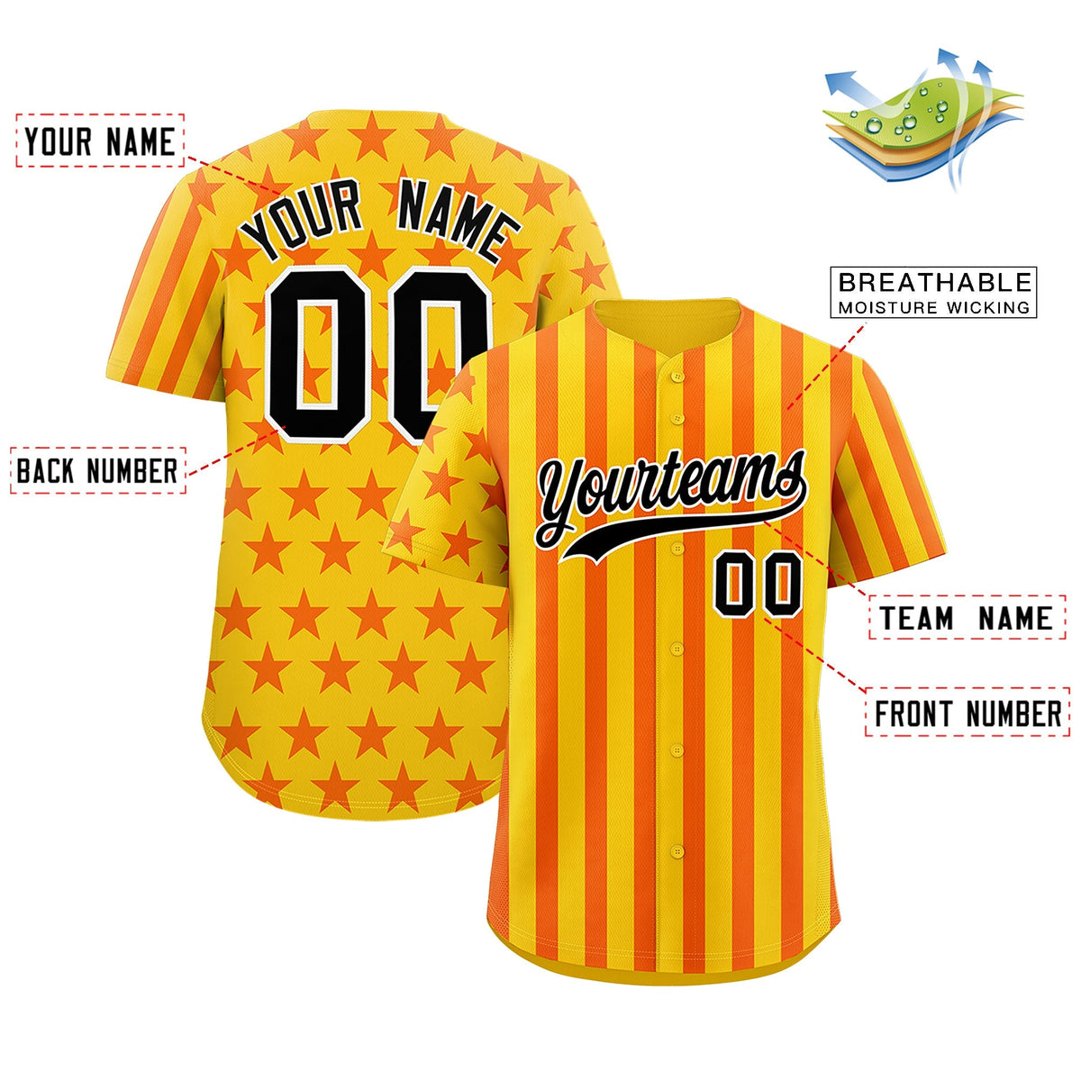 Custom Gold Orange American Flag Graffiti Pattern Baseball Jersey| KXKSHOP