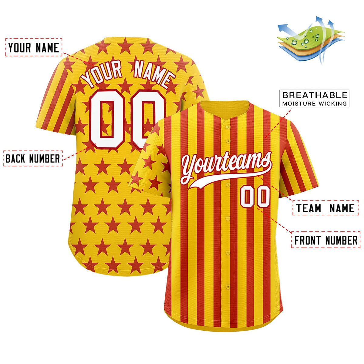 Custom Gold Red American Flag Graffiti Pattern Baseball Jersey| KXKSHOP