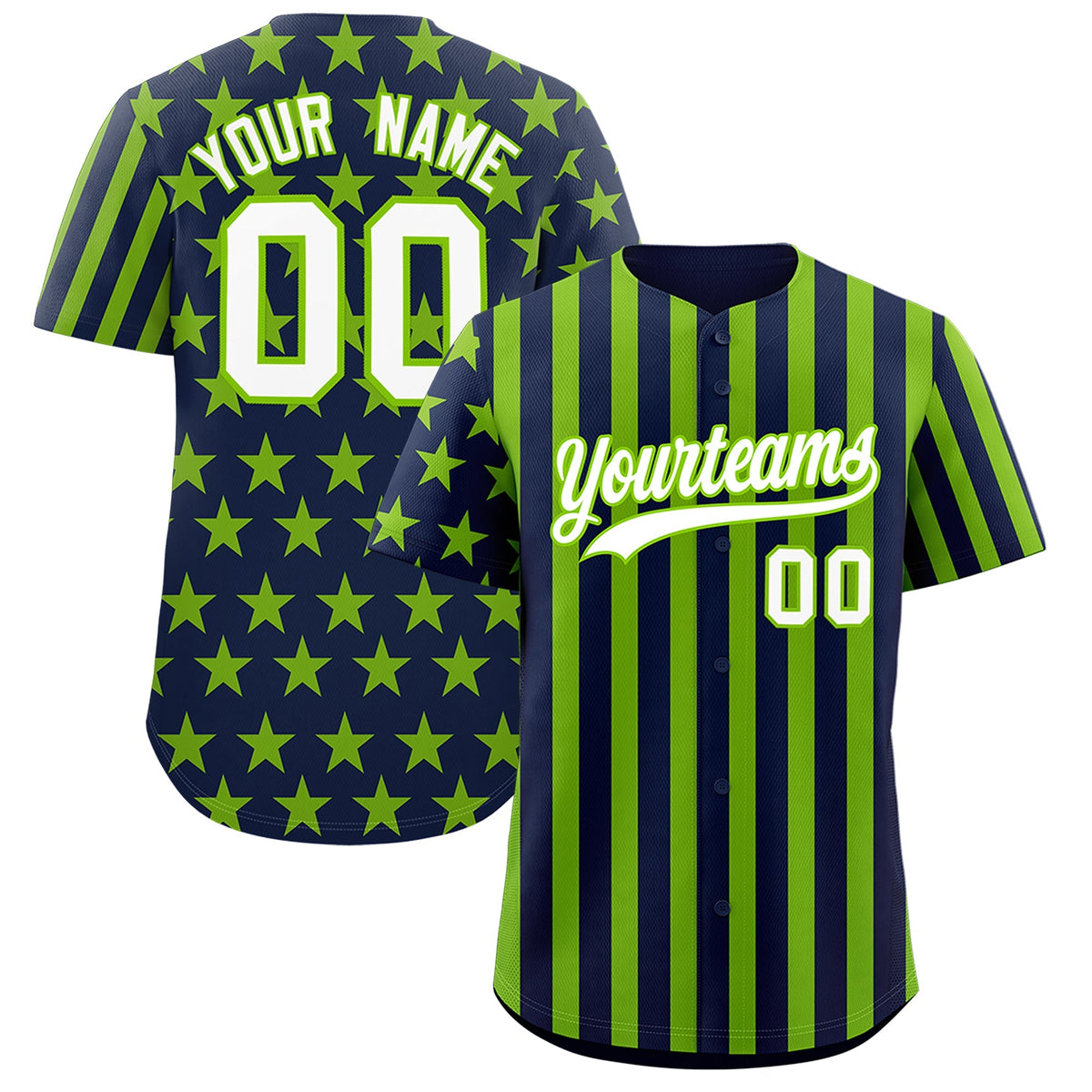 Custom Neon Green Navy American Flag Graffiti Pattern Baseball Jersey| KXKSHOP