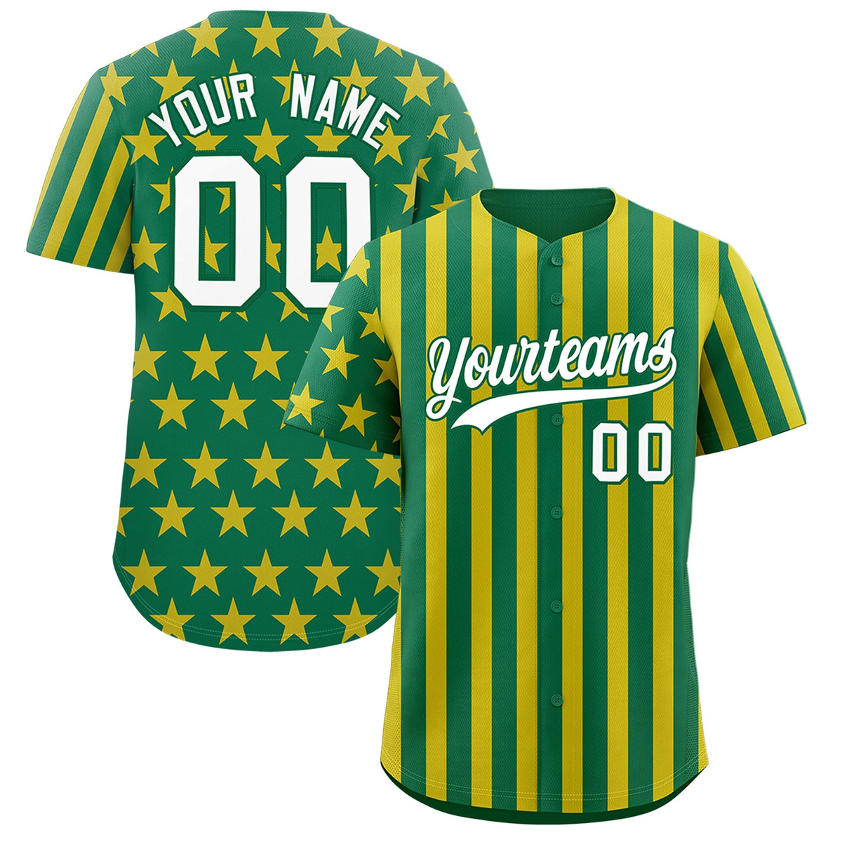 Custom Kelly Green Gold American Flag Graffiti Pattern Baseball Jersey| KXKSHOP