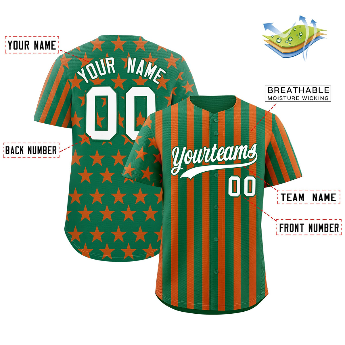Custom Kelly Green Orange American Flag Graffiti Pattern Baseball Jersey| KXKSHOP