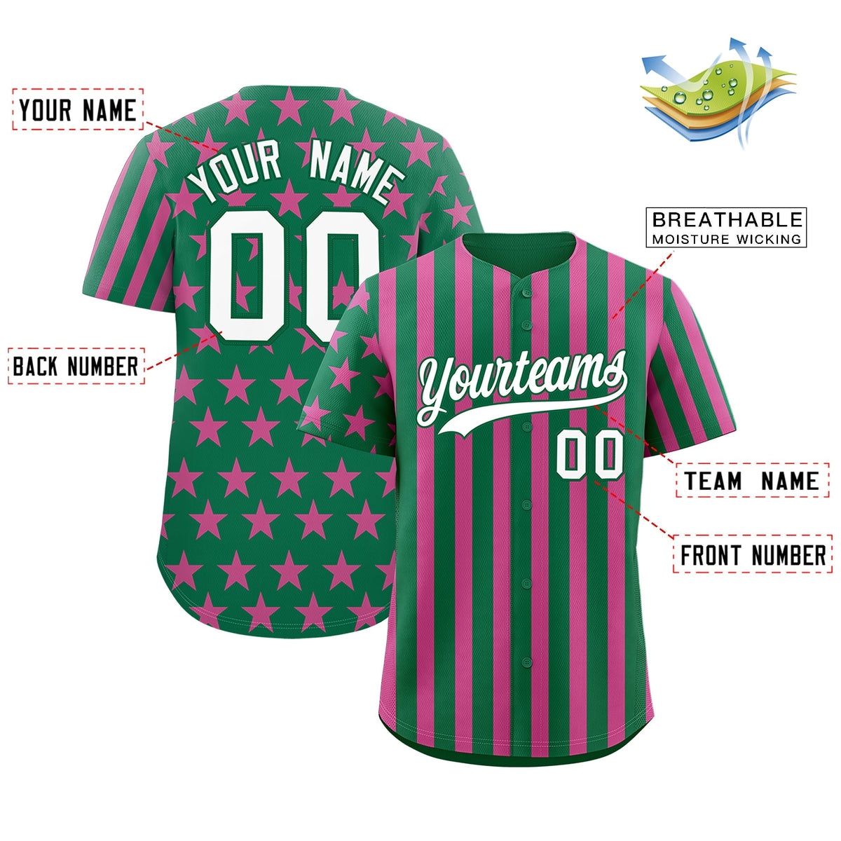 Custom Kelly Green Pink American Flag Graffiti Pattern Baseball Jersey| KXKSHOP