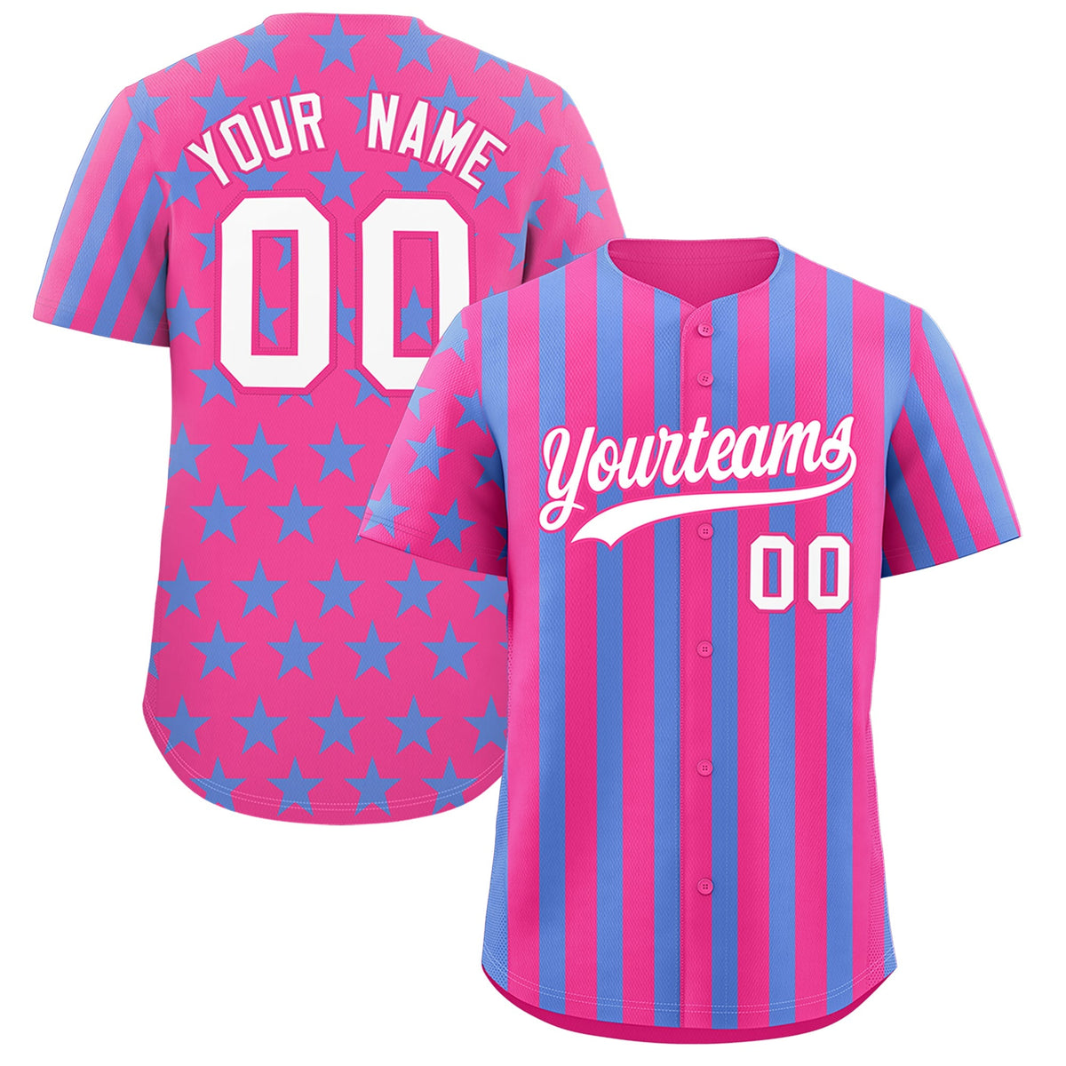 Custom Pink Powder Blue American Flag Graffiti Pattern Baseball Jersey| KXKSHOP