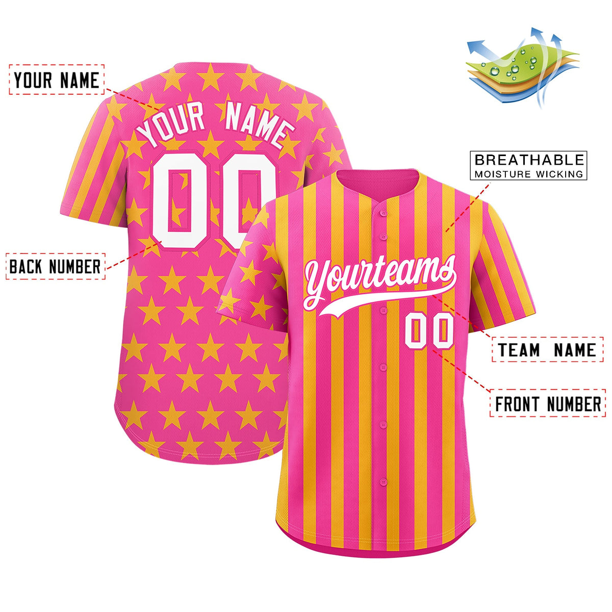 Custom Pink Gold American Flag Graffiti Pattern Baseball Jersey| KXKSHOP