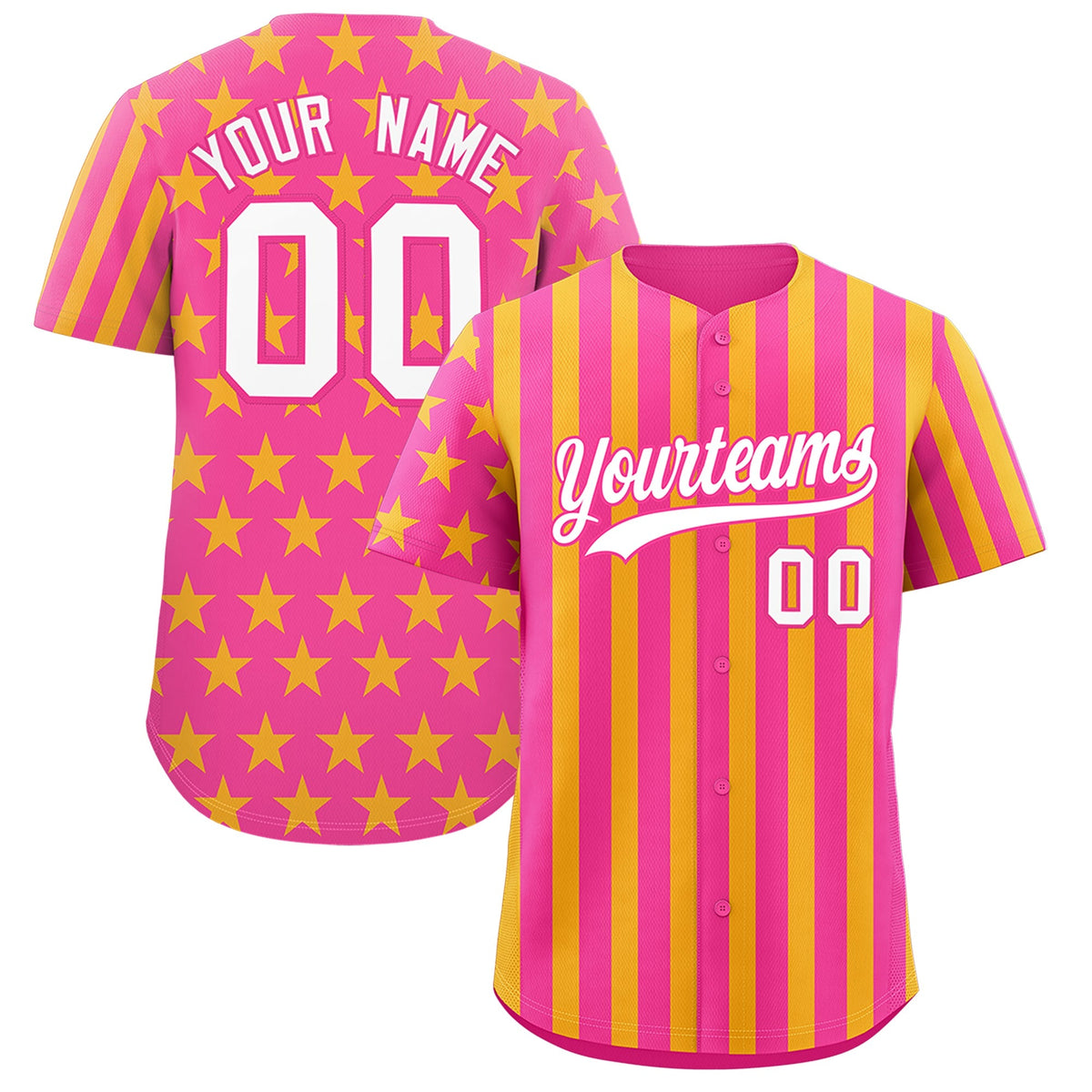 Custom Pink Gold American Flag Graffiti Pattern Baseball Jersey| KXKSHOP