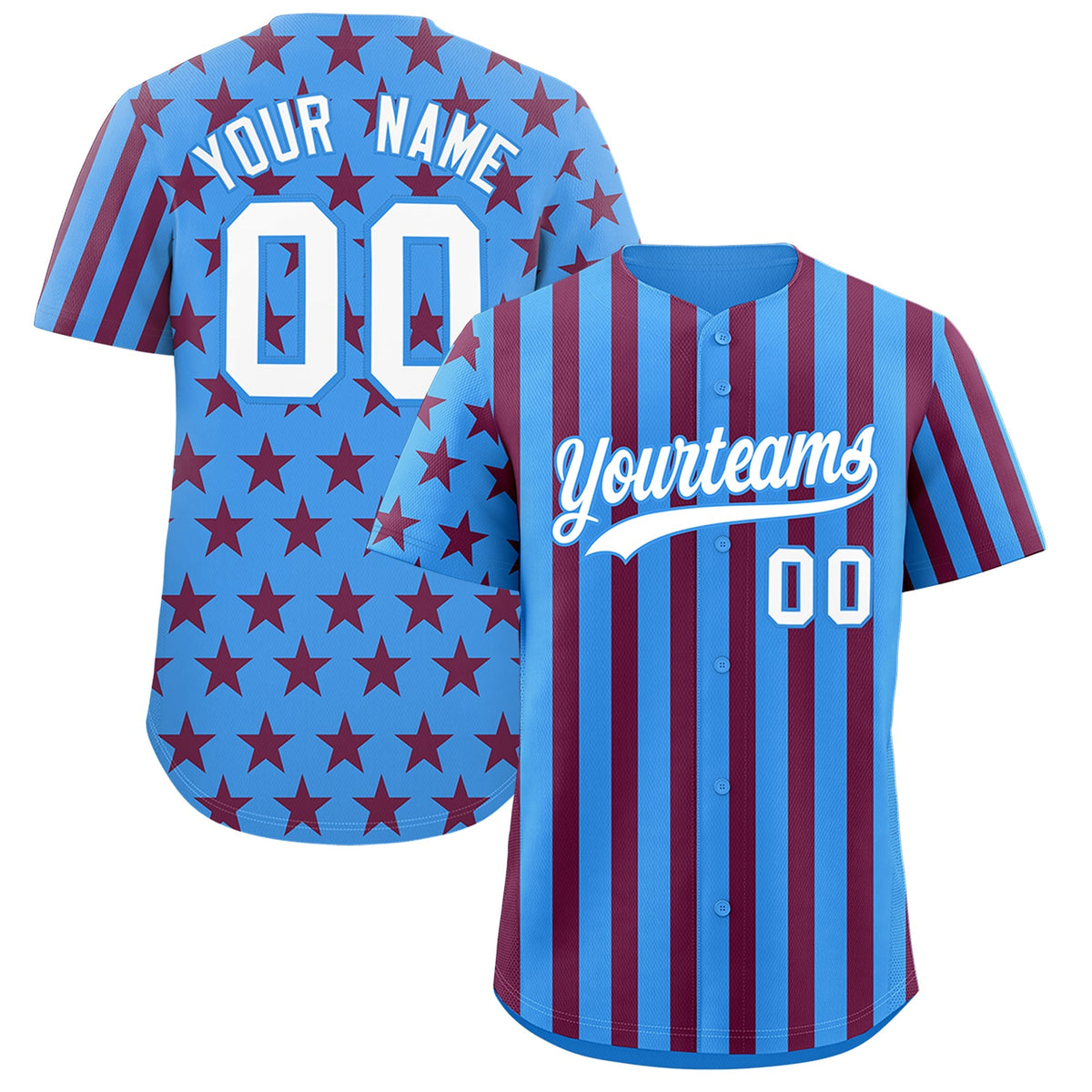 Custom Powder Blue Crimson American Flag Graffiti Pattern Baseball Jersey| KXKSHOP