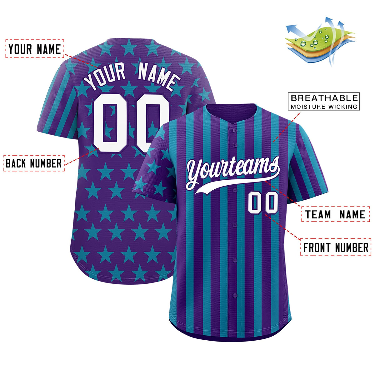 Custom Purple Teal American Flag Graffiti Pattern Baseball Jersey| KXKSHOP