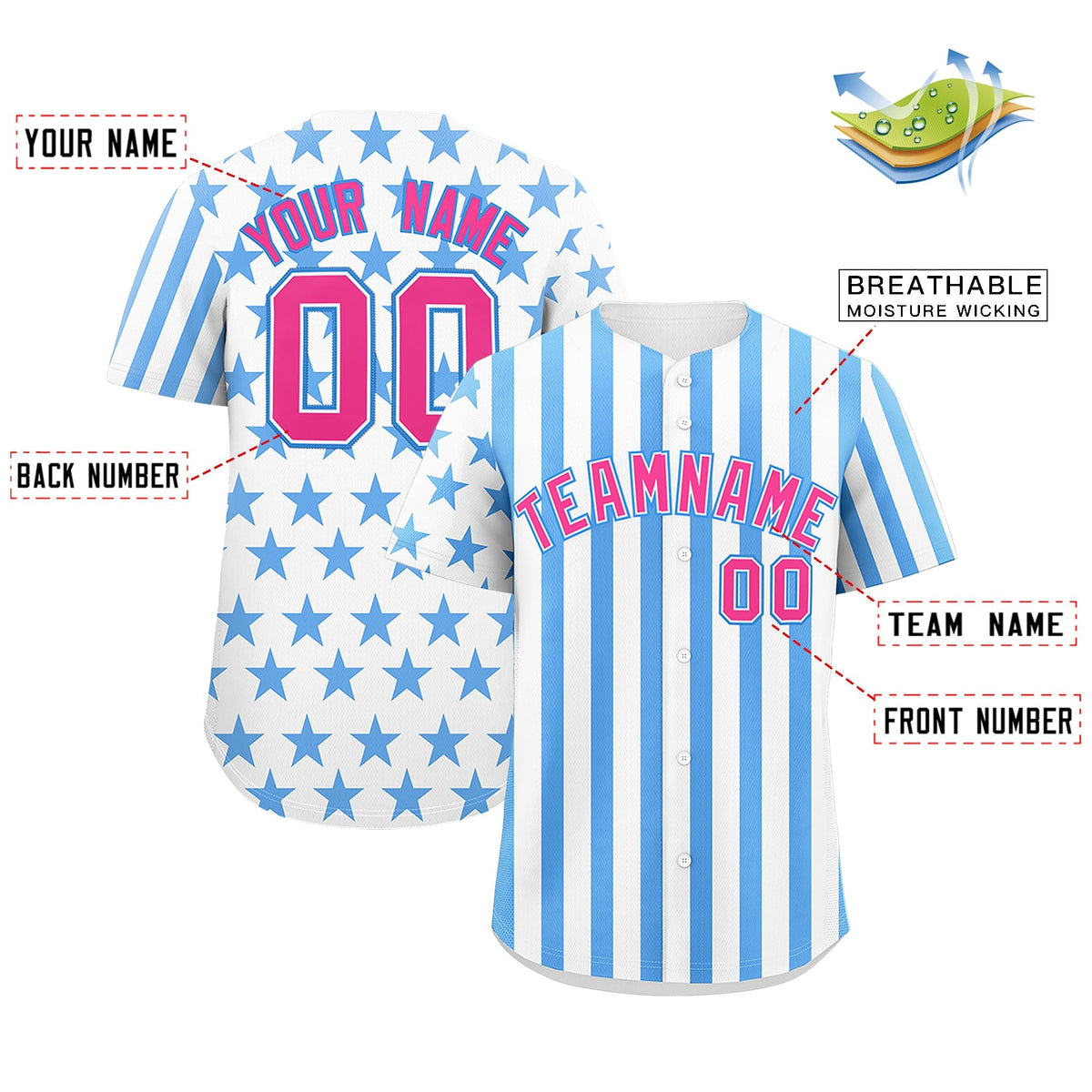 Custom White Powder Blue American Flag Graffiti Pattern Baseball Jersey| KXKSHOP
