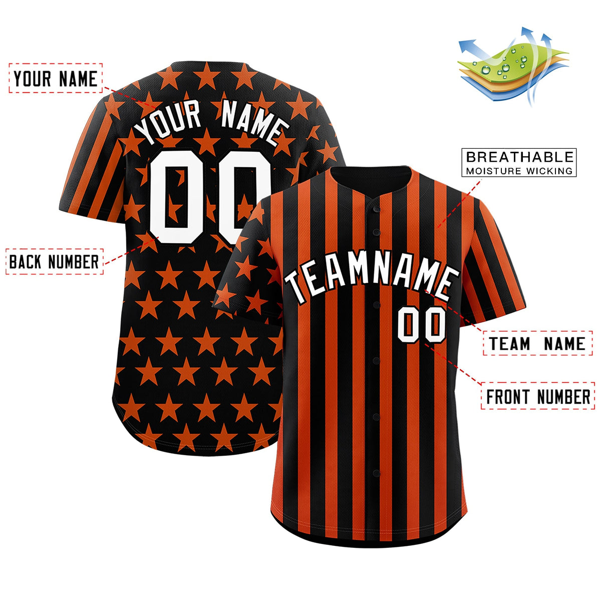 Custom Black Orange American Flag Graffiti Pattern Baseball Jersey| KXKSHOP