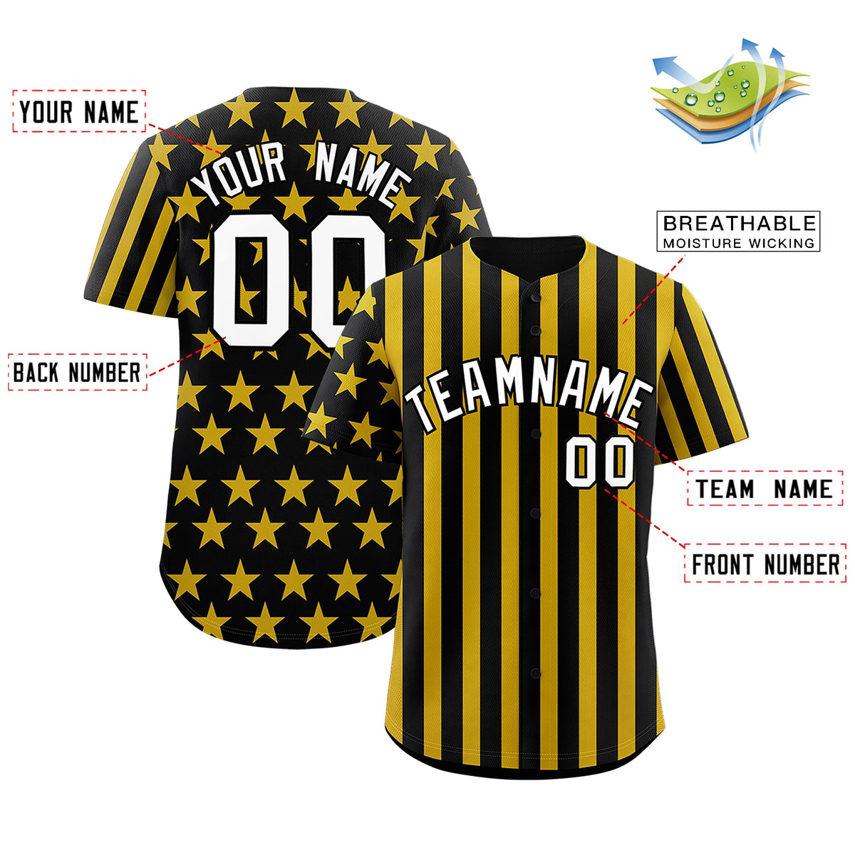 Custom Black Gold American Flag Graffiti Pattern Baseball Jersey| KXKSHOP