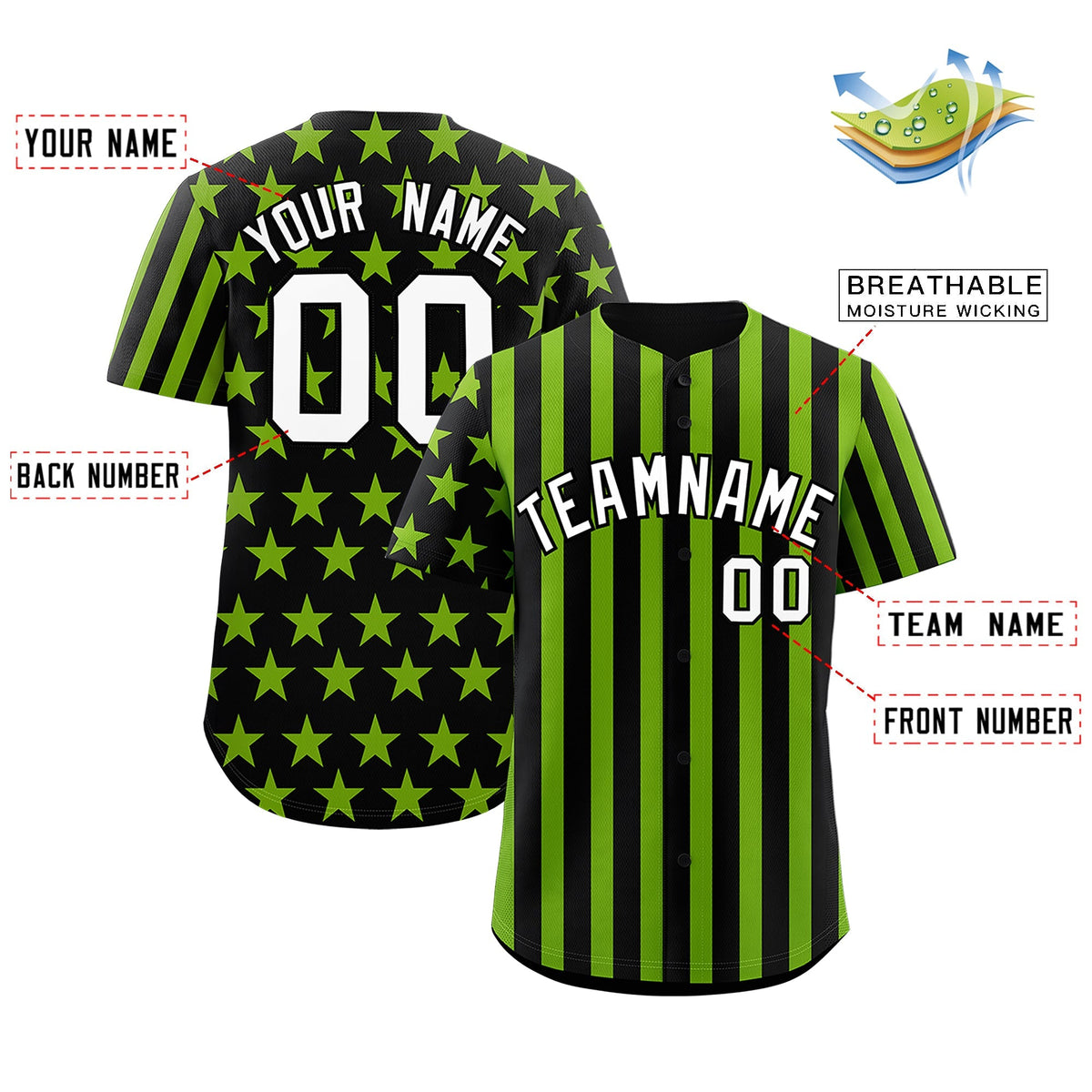 Custom Black Neon Green American Flag Graffiti Pattern Baseball Jersey| KXKSHOP