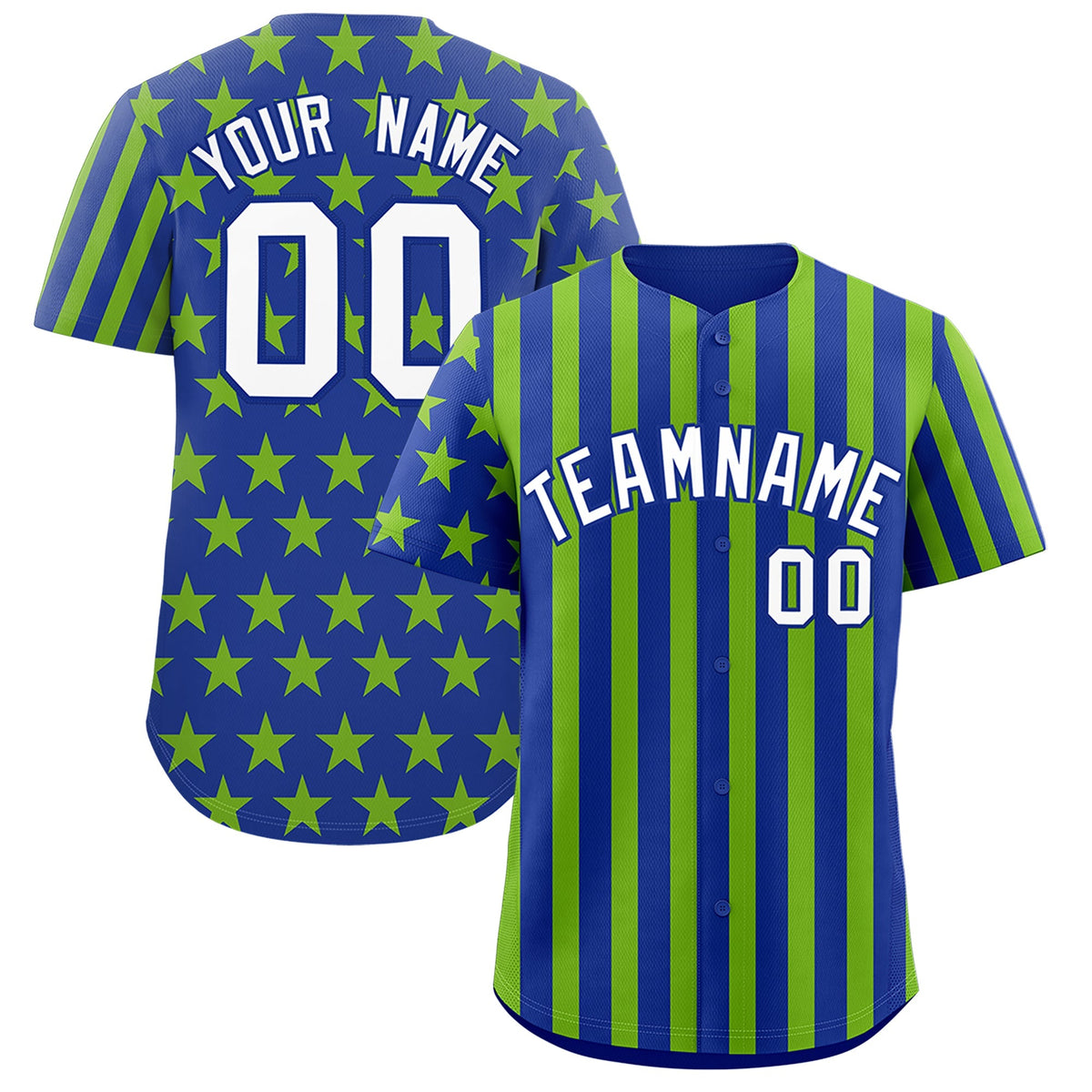Custom Royal Blue Neon Green American Flag Graffiti Pattern Baseball Jersey| KXKSHOP