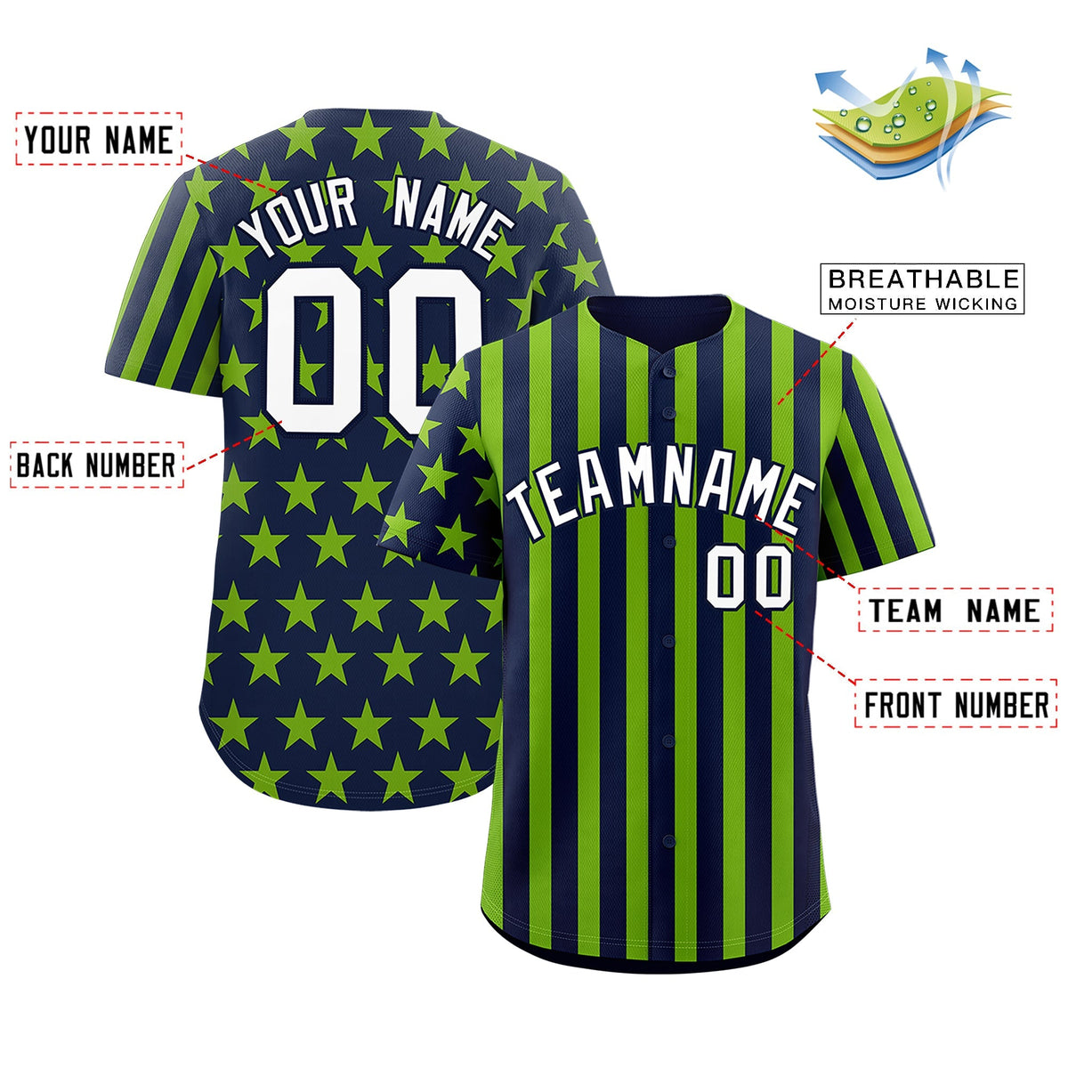 Custom Navy Neon Green American Flag Graffiti Pattern Baseball Jersey| KXKSHOP
