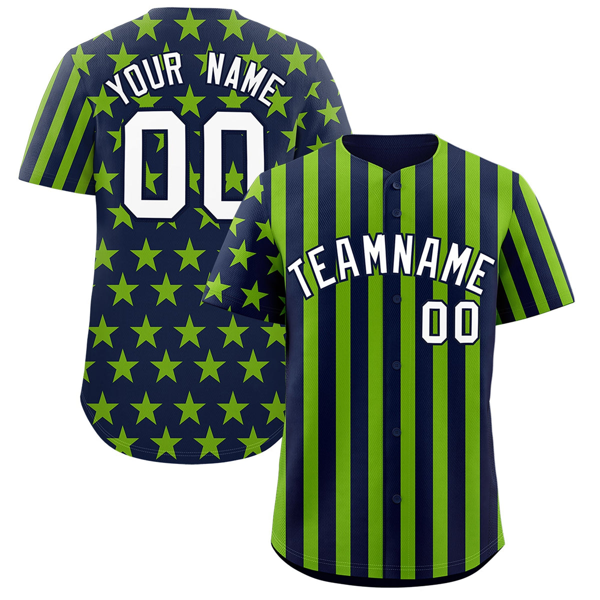 Custom Navy Neon Green American Flag Graffiti Pattern Baseball Jersey| KXKSHOP