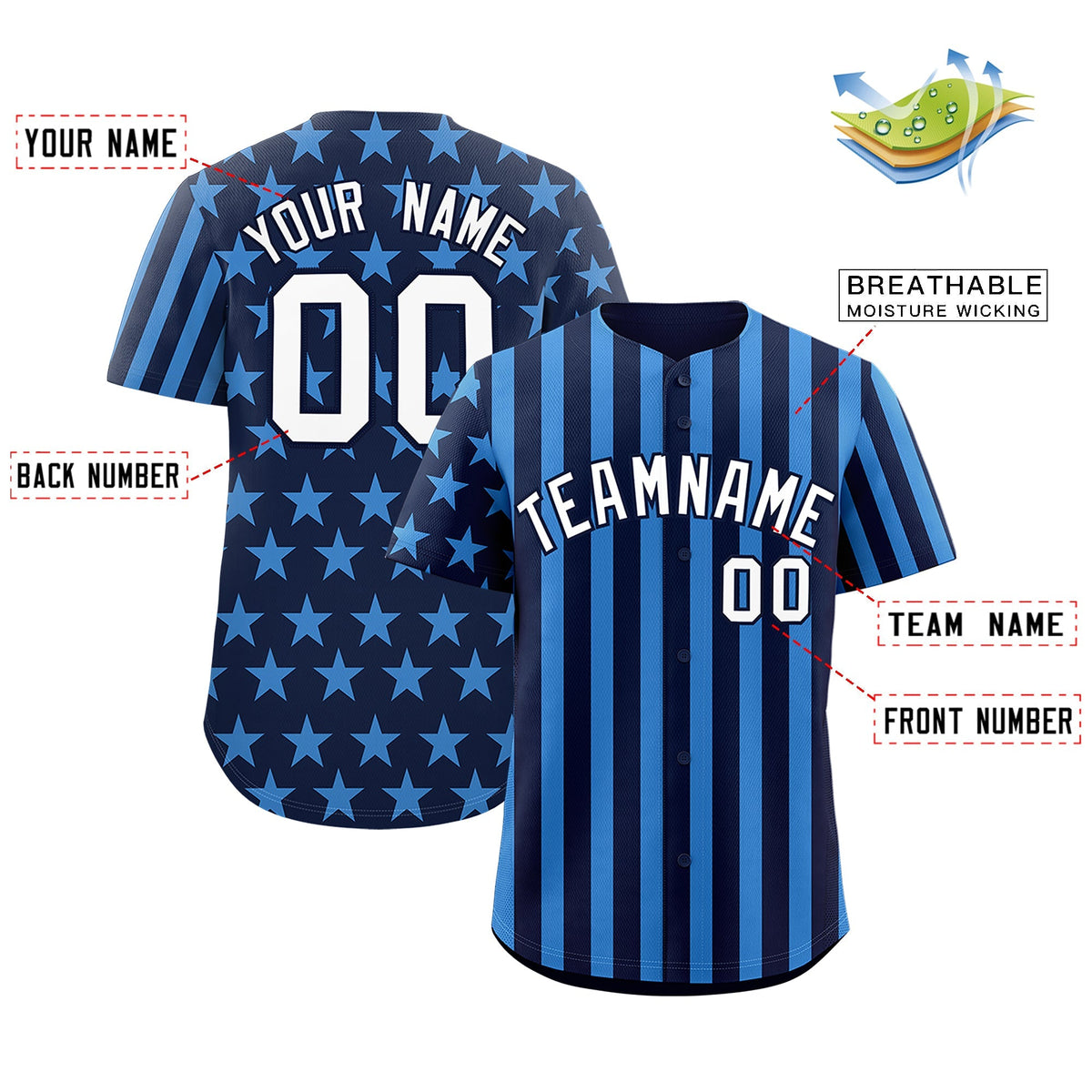 Custom Navy Powder Blue American Flag Graffiti Pattern Baseball Jersey| KXKSHOP