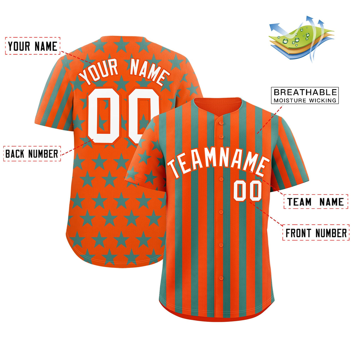 Custom Orange Aqua American Flag Graffiti Pattern Baseball Jersey| KXKSHOP