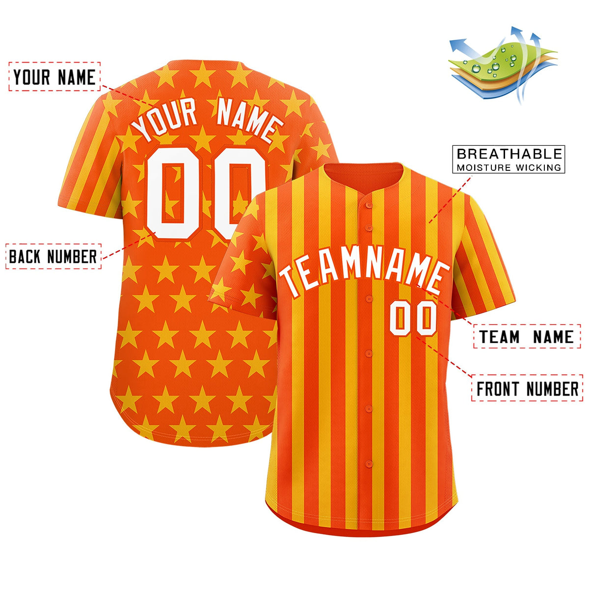 Custom Orange Gold American Flag Graffiti Pattern Baseball Jersey| KXKSHOP