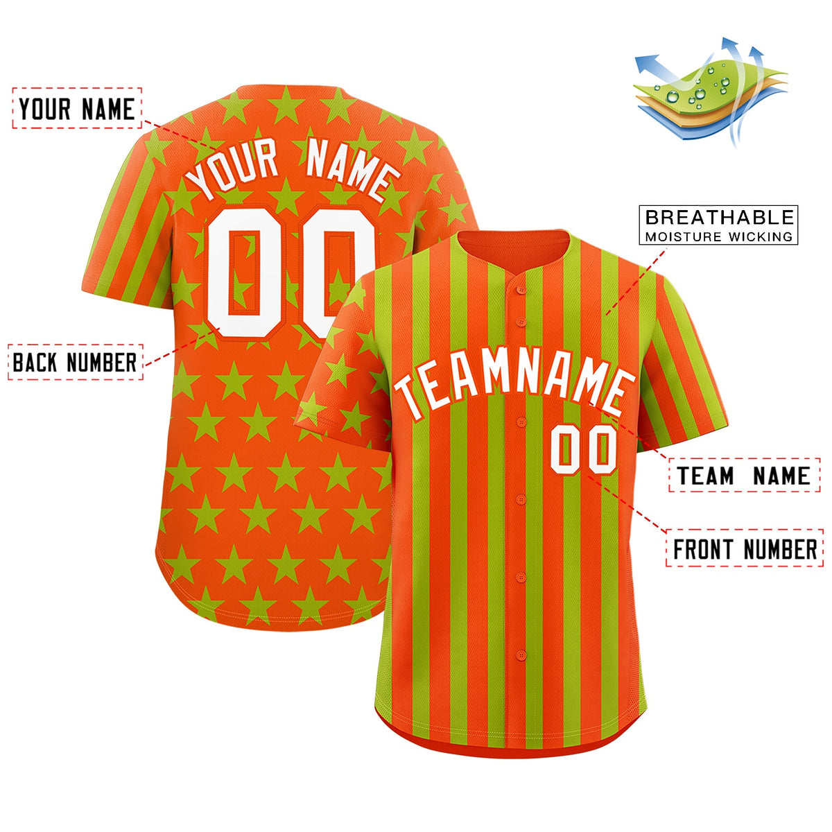Custom Orange Neon Green American Flag Graffiti Pattern Baseball Jersey| KXKSHOP