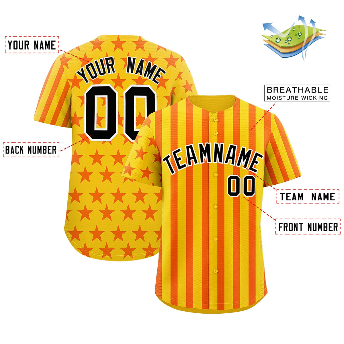 Custom Gold Orange American Flag Graffiti Pattern Baseball Jersey| KXKSHOP