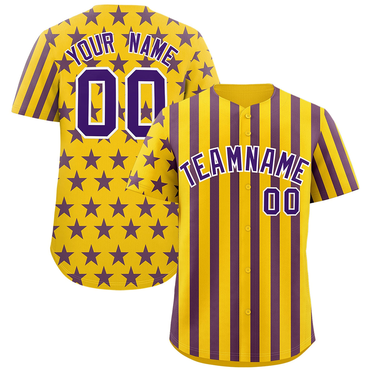 Custom Gold Purple American Flag Graffiti Pattern Baseball Jersey| KXKSHOP