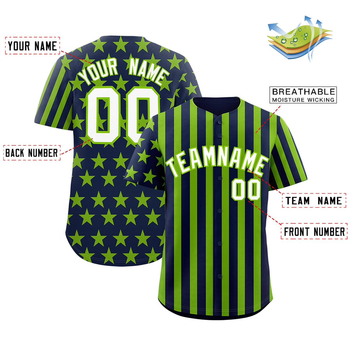 Custom Neon Green Navy American Flag Graffiti Pattern Baseball Jersey| KXKSHOP
