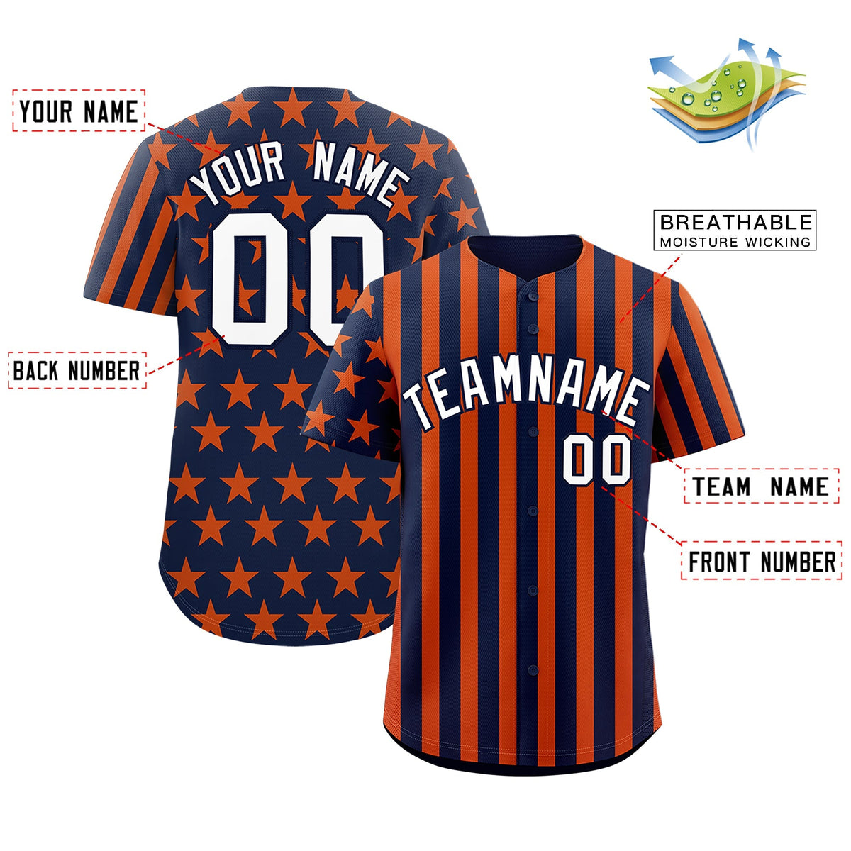 Custom Navy Orange White American Flag Graffiti Pattern Baseball Jersey| KXKSHOP