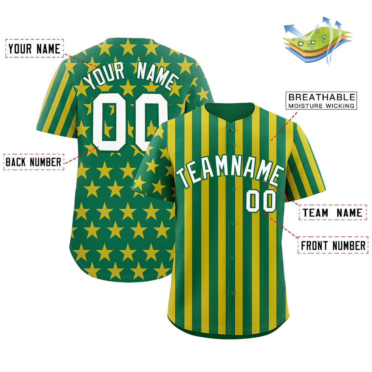 Custom Kelly Green Gold American Flag Graffiti Pattern Baseball Jersey| KXKSHOP