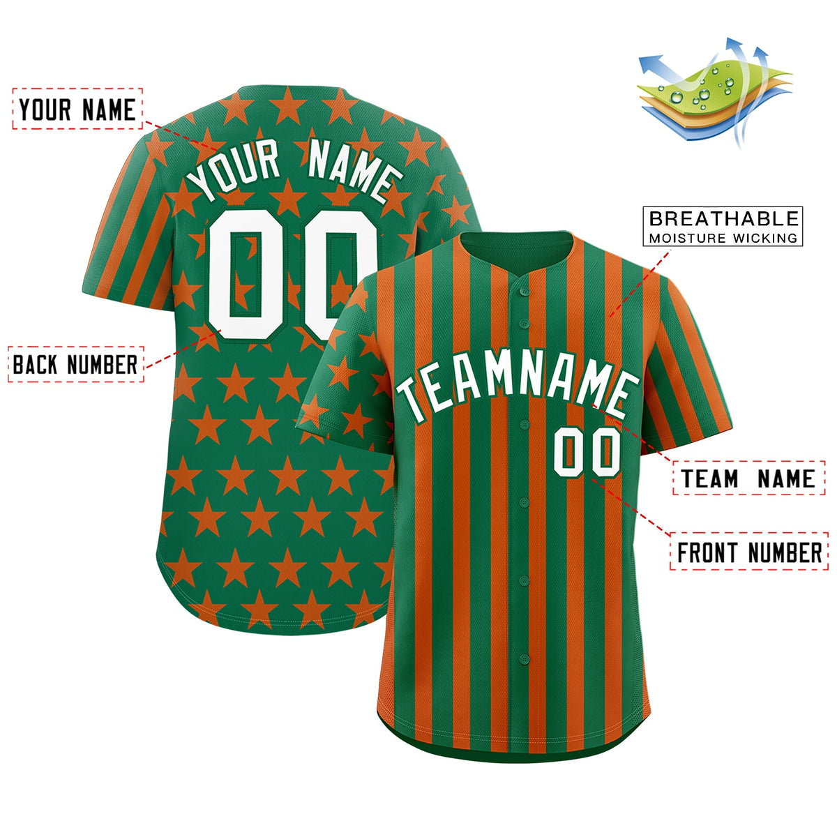 Custom Kelly Green Orange American Flag Graffiti Pattern Baseball Jersey| KXKSHOP