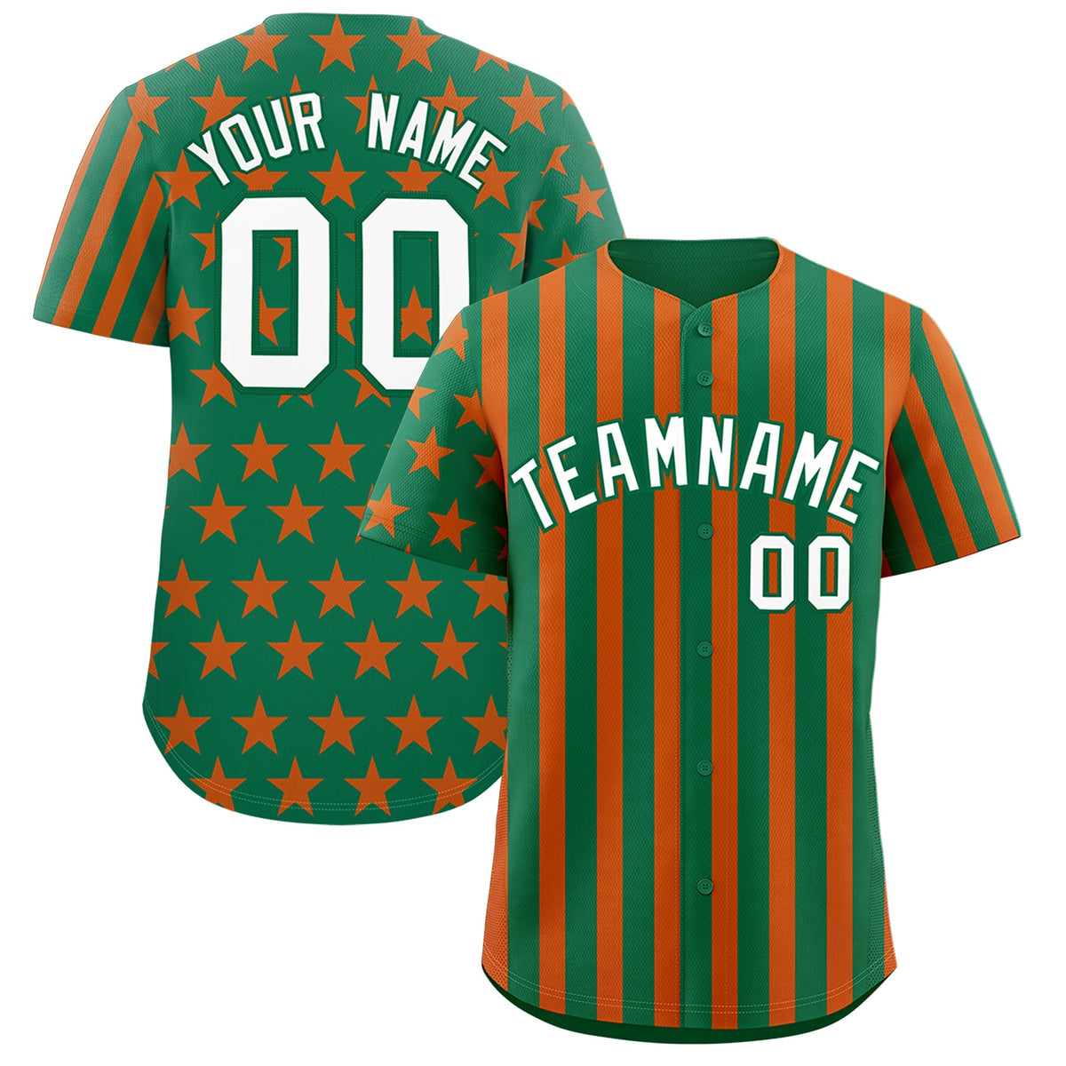 Custom Kelly Green Orange American Flag Graffiti Pattern Baseball Jersey| KXKSHOP