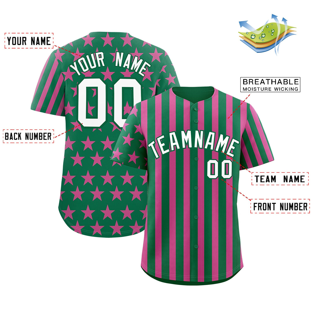 Custom Kelly Green Pink American Flag Graffiti Pattern Baseball Jersey| KXKSHOP