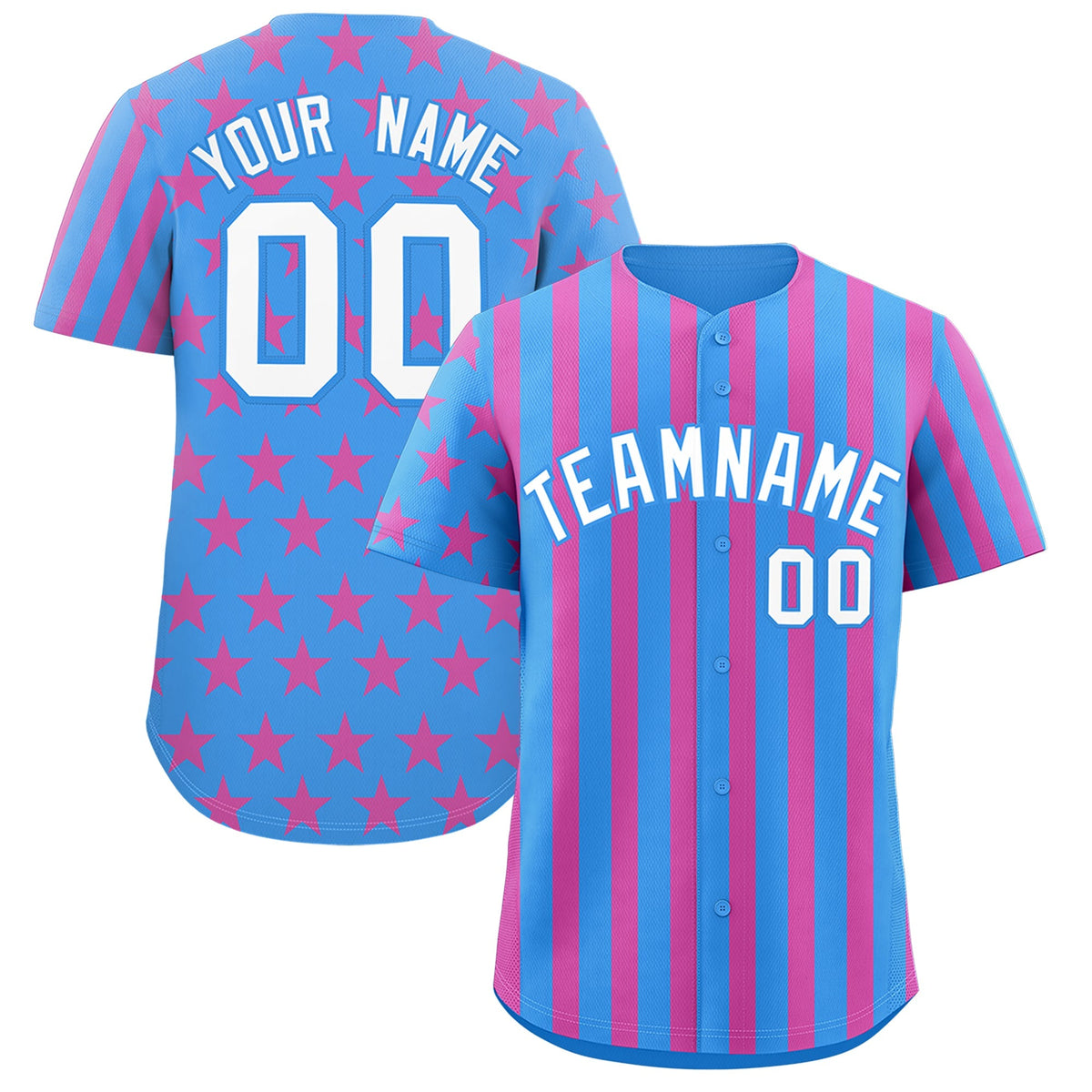 Custom Powder Blue Pink American Flag Graffiti Pattern Baseball Jersey| KXKSHOP