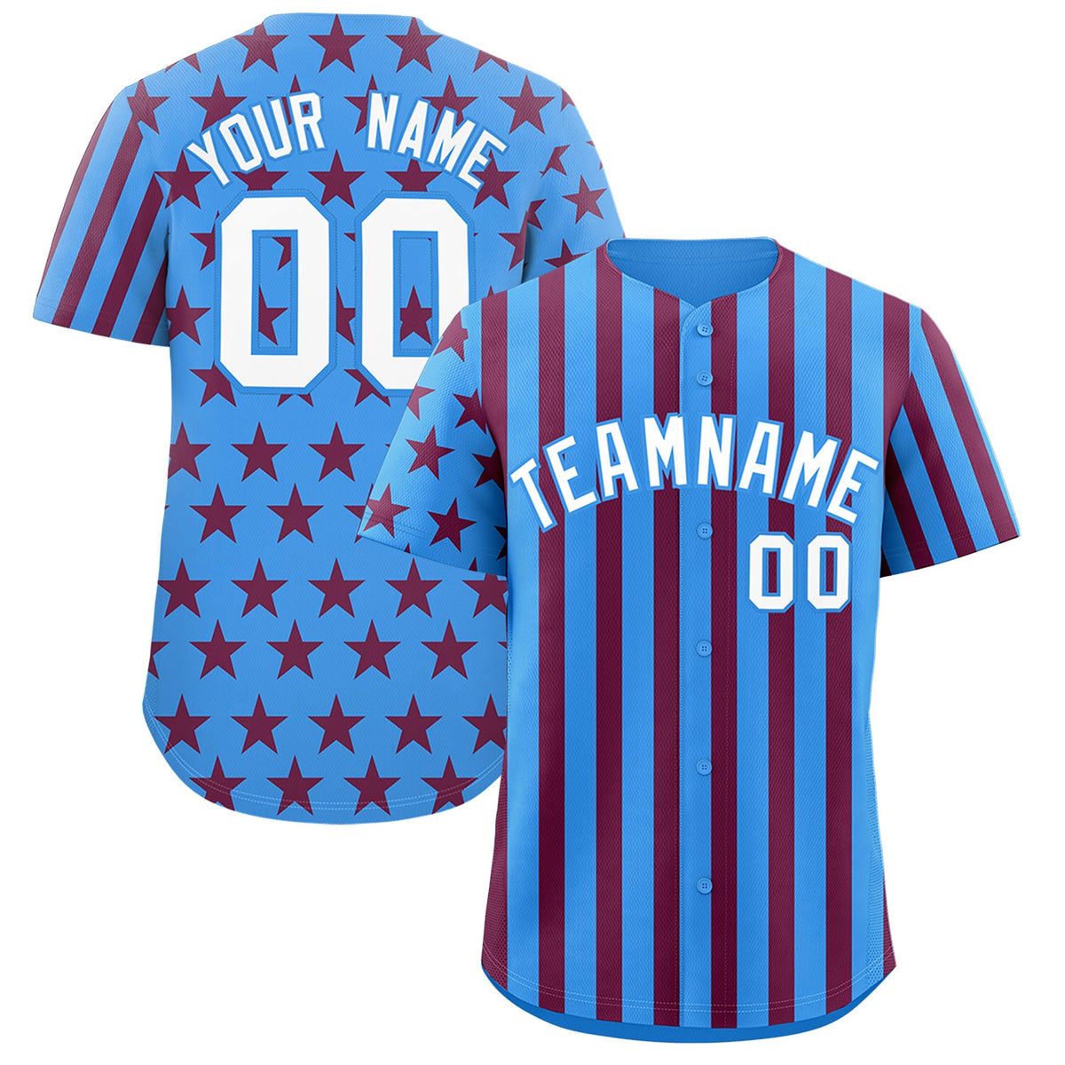 Custom Powder Blue Crimson American Flag Graffiti Pattern Baseball Jersey| KXKSHOP