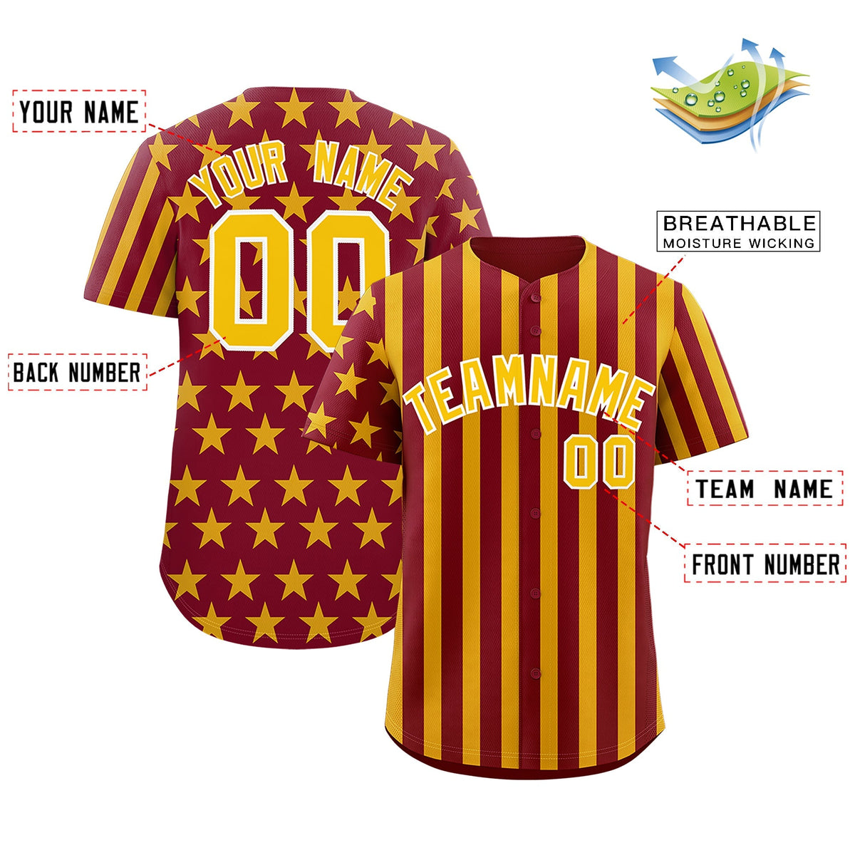Custom Crimson Gold American Flag Graffiti Pattern Baseball Jersey| KXKSHOP