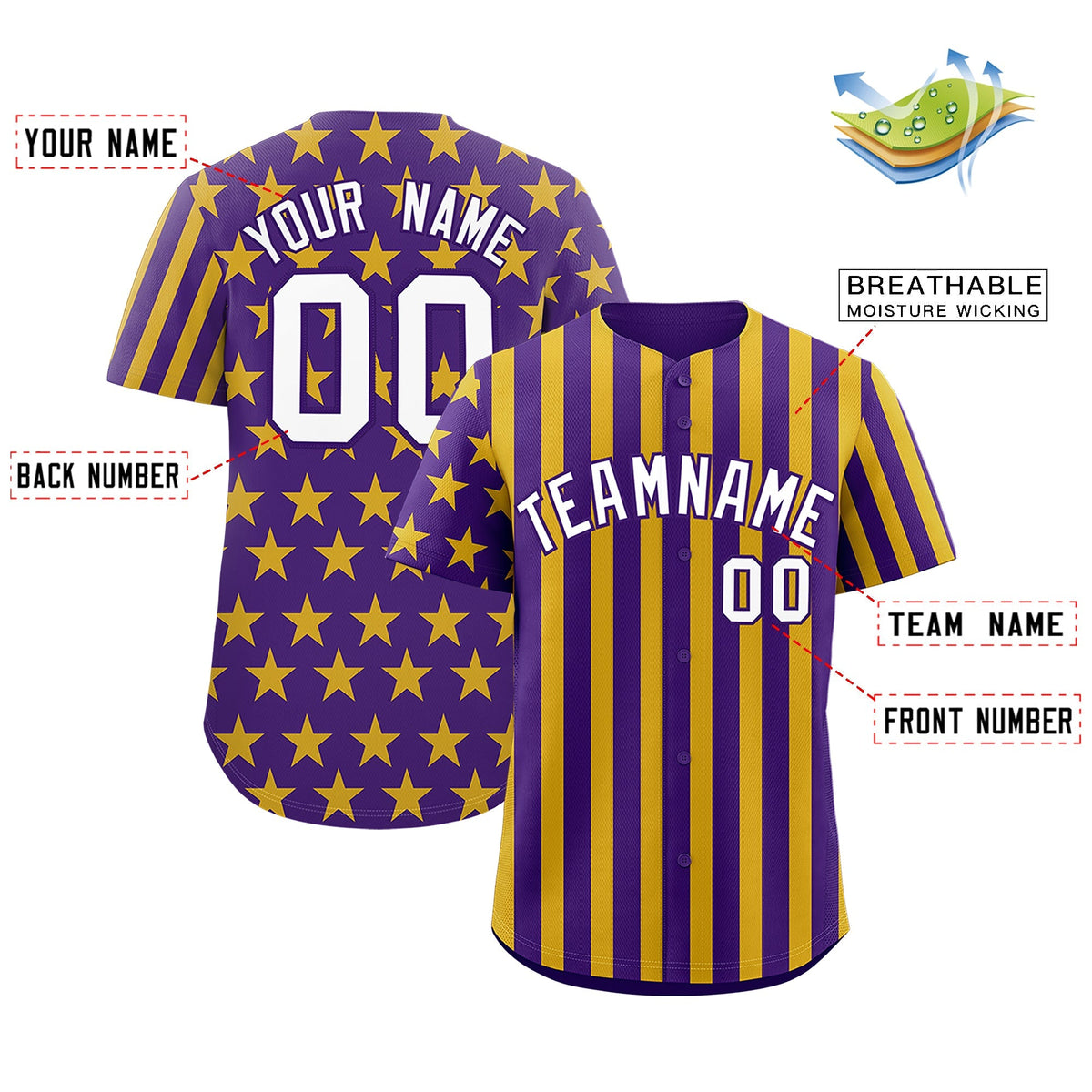 Custom Purple Gold American Flag Graffiti Pattern Baseball Jersey| KXKSHOP